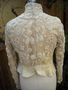 antique Victorian Irish lace bodice blouse top floral high neck satin 