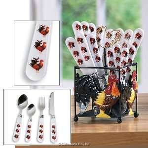  Rooster Flatware Utensil Set and Caddy 
