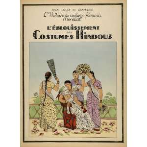  1922 Pochoir Hindu Women Costume Sari Indian India NICE 