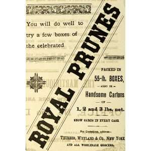  1889 Ad Royal Prunes Thurber Fruit Grocery Food Plum 