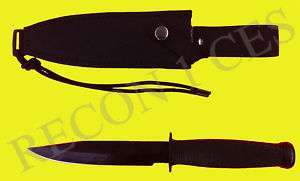 VALOR PLAIN EDGE FIXED BLACK BLADE KNIFE & NYLON SHEATH  