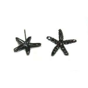   Gun Metal/Charcoal Starfish Earrings with Crystals   Lead/nickel Safe