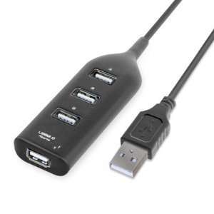   Black 4 port Slim Multi USB Hub Expansion Splitter Lead Electronics