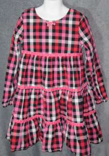 Girls BOUTIQUE HANNA ANDERSSON RED PINK CHECKERED Longsleeve DRESS 130 