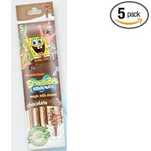 Spongebob Squarepants Magic Milk Straws 5 Count Chocolate [5 Pack 