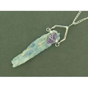  Natural Raw Unpolished Blue Kyanite with Amethyst Accent 