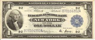 1918 $1 LARGE SIZE FEDERAL RESERVE BANK NOTE   NEW YORK  