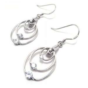   Crystal Embedded Unique Ringed Silver Plated Earrings 