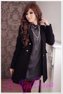   Rabbit Fur Collar Wool Cashmere Long Coat Jacket Outwear  