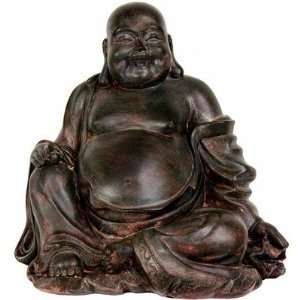  11 Sitting Lucky Buddha Statue in Dark Faux Bronze