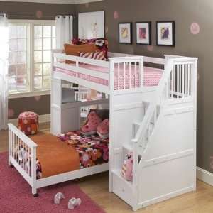  School House Stair Loft Bed in White Finish White