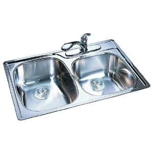 FrankeUSA OMSK954 18BX Double Bowl Stainless Steel Sink, Four Faucet 