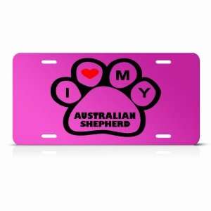 Australian Shepherd Dog Dogs Pink Animal Metal License Plate Wall Sign 