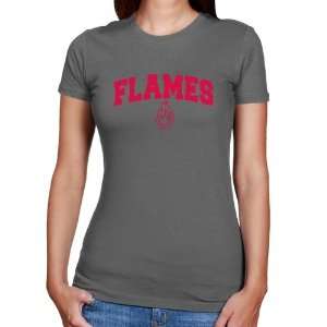  UIC Flames Ladies Charcoal Logo Arch T shirt Sports 