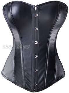 Gothic Black Bonded Leather CORSET Bustier Overbust Women Outfit A031 