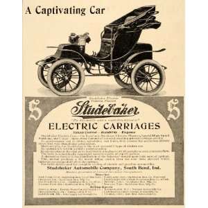 1907 Ad Automobile Car Studebaker Electric Carriages   Original Print 
