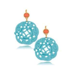 Kenneth Jay Lane Earrings   Carved Resin Round Turquoise