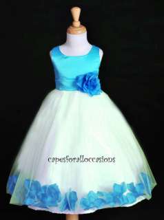 WHITE/ AQUA POOL BLUE FLOWER GIRL DRESS 12M 18M 2 4 6 8  