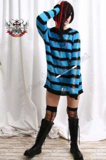 Punk Mohair Sweater Jumper/Dress Turquoise blue Stripe  