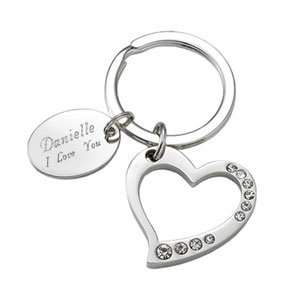 Personalized Silver Heart with Crystals Key Chain 