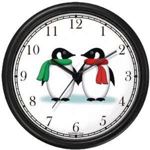  Two Penguins each in Christmas Scarf   JP Wall Clock by 