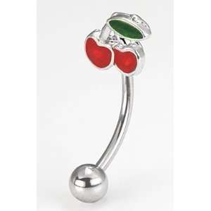 16g 3/8 Bent Barbell with CHERRIES for Eyebrows, Rook, Tragus Jewelry 