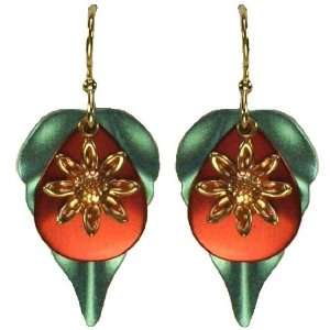  Jody Coyote Carnival Green Crimson Flower Leaf Earrings 