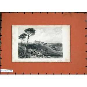  Antique Engraving View Mount Ferrier Trees People Print 