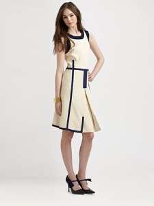 AUTH NWT $325 Tory Burch Addis Contrast Trim Sleeveless A line Dress 
