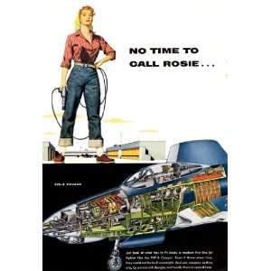  1955 Ad Rosie the Riveter F9F 8 Cougar Jet Fighter Cross 