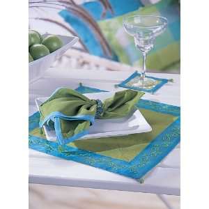   Green Cotton 17x17 Napkin with Turq. Border, 24 Pack