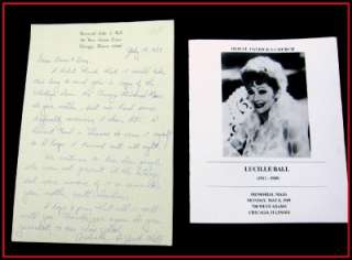 Lucille Ball Memorial Mass Chicago Program & personal letter Lucie 