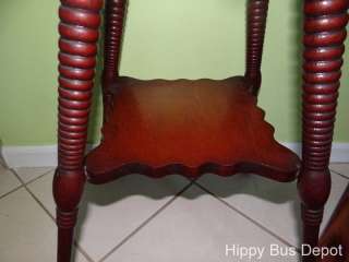 Vintage English Oak Barley Twist Legs & Carved Wood Side End Table 