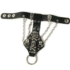  Gothic Skull Metal Chains Black Real Leather Slave 