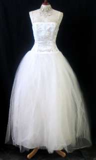   McClintock White Embroidered Satin Full Tulle Dress Size 6  