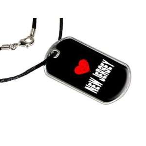 New Jersey Love   Military Dog Tag Black Satin Cord Necklace