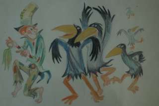 Pair of Original Colored Pencil Terry Toons Drawings  