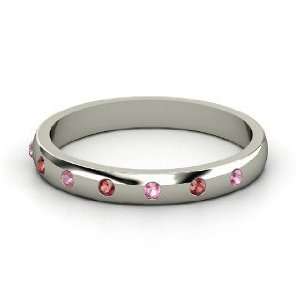 Button Band, Sterling Silver Ring with Red Garnet & Pink Tourmaline