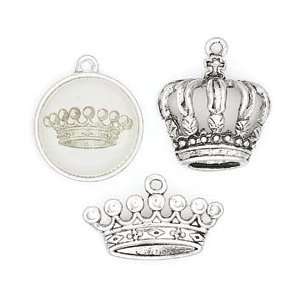  Blue Moon Trinket Shoppe Metal Charms 3/Pkg Crowns Silver 