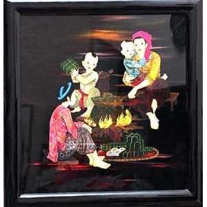   Paintings   28 x 28 Cooking Banh Chung   LPB201