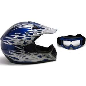  TMS Blue Flame Dirt Bike ATV Motocross Helmet with Goggles 