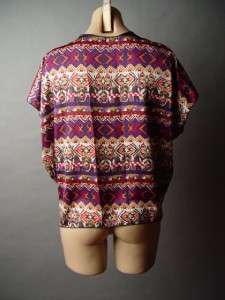 BOHEMIAN Global Tribal Ethnic Print Oversized Fit Open Front Top 
