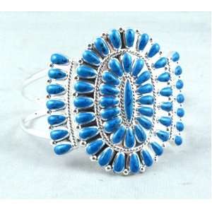   Zuni Style Cluster Bracelet Turquoise Blue & Silver Plate Jewelry