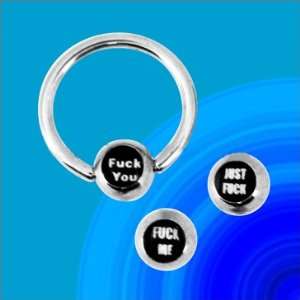316L Surgical Steel Titanium Plated F*ck Logo Captive Bead Rings   14G 