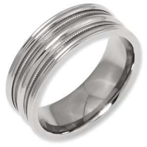  Titanium Grooved and Beaded 8mm Polished Band ring 