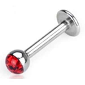 16g Tragus Labret Monroe Stud Lip Ring Piercing with Red Crystal Paved 