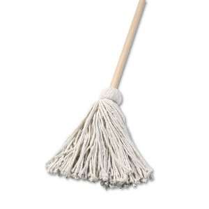   Traditional deck mop with permanent handle.   White, economy, four ply