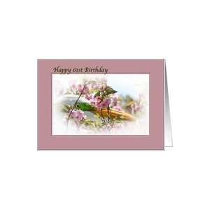  61st Birthday Card with Egret and Pink Flowers Card Toys & Games
