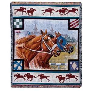 Day At The Races Horse Racing Afghan Throw Tapestry  