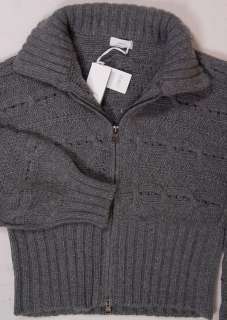   SWEATER $1890 GRAY 100%CASHMERE 12 PLY BLANKET KNIT BOMBER 8 44e NEW